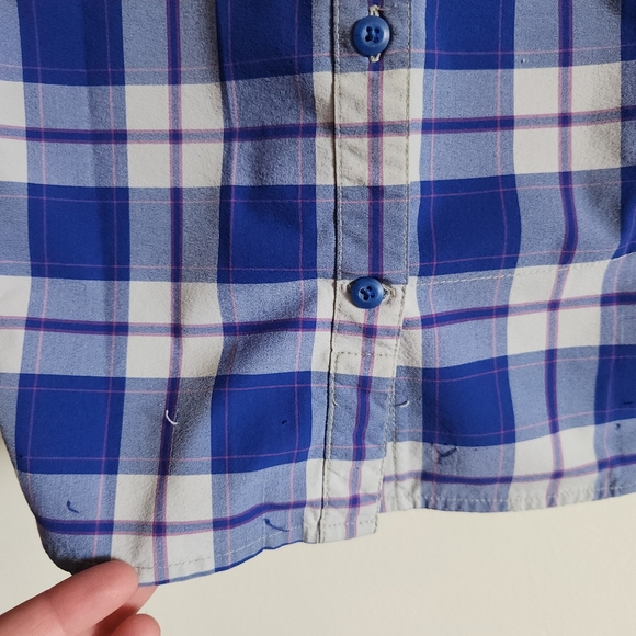 Duluth Trading Co Blue Plaid Button-Up Long Sleeve Shirt Stretchy Lightweight Xl - Picture 9 of 11